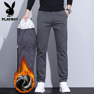 花花公子休閑褲男士秋冬季新款潮流修身直筒彈力百搭感時(shí)尚潮流高端長(cháng)褲子 556灰色 加絨 28 【2尺1-體重90-100斤】
