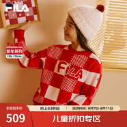 FILA斐樂童裝兒童紅色毛衣新年款2025年春季新款毛衫男童女童上衣 滿印一-ZA 130