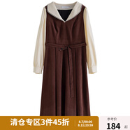 獨束大碼女裝撞色甜美娃娃領(lǐng)連衣裙冬裝新款氣質(zhì)復古風(fēng)中長(cháng)款裙子 茶褐色【160版本】 XL