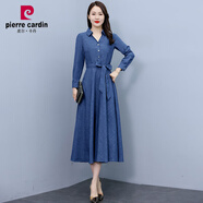 皮爾卡丹（pierre cardin）端莊大氣棉麻連衣裙2025新款春秋女裝超好看高貨長裙子 藍(lán)色《今年流行時(shí)尚網(wǎng)紅/休閑氣 M