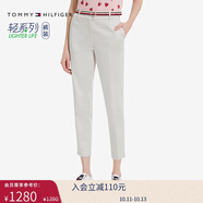 Tommy Hilfiger【輕彈感】25女裝四季款條紋腰帶彈力直筒修身九分褲休閑褲