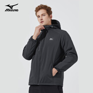 美津濃（MIZUNO）戶外夾克男連帽梭織透氣情侶鋒衣加絨加厚加棉外套男上衣