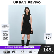 UR2025春季新款女摩登氣質(zhì)褶皺收腰顯瘦無袖連衣裙UYY750030 黑色 S