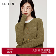 詩凡黎（'SEIFINI）詩凡黎老錢風絞花澳洲美麗諾全羊毛套頭針織打底衫25春毛衣開衫女 橄欖綠 開衫 S