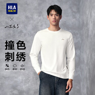 海瀾之家（HLA）長(cháng)袖t恤男裝春秋季山不在高系列撞色刺繡休閑上衣服男士T恤打底衫 本白56 XL /180推薦76~82kg