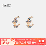She's茜子手工滴油輕奢時(shí)尚耳飾梵高鳶尾花朵耳釘女生日禮物送女友