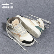 鴻星爾克板鞋運動(dòng)鞋秋季新款皮面鞋子學(xué)生厚底男鞋防滑耐磨高幫休閑鞋 橡芽白/麋鹿棕1540 皮面防水 40