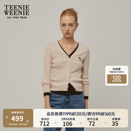 Teenie Weenie小熊針織開(kāi)衫女春季簡(jiǎn)約v領(lǐng)拼接撞色假兩件長(cháng)袖針織毛衣外套女 燕麥色 M (165)