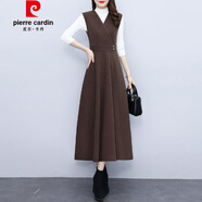 皮爾卡丹（pierre cardin）小香風(fēng)V領(lǐng)毛呢背心連衣裙女秋冬新款氣質(zhì)女神范收腰顯瘦大擺A字裙 單背心裙 M