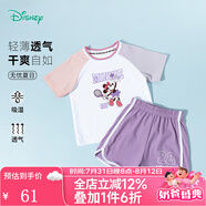 迪士尼寶寶（Disney Baby）迪士尼寶寶女童短袖短褲套裝卡通時(shí)尚休閑百搭夏季新款套裝 深紫 100