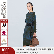例外（EXCEPTION）新中式女裝春秋氣質(zhì)不規(guī)則圓領(lǐng)繭型寬松氣質(zhì)中長(zhǎng)款連衣裙 藏藍(lán)/89 S