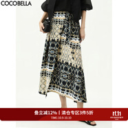 COCOBELLA南法風圍裹式綁帶半身裙女復古波普印花長裙HS3022 波普 M