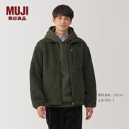 無(wú)印良品（MUJI） 男式 長(zhǎng)毛抓絨 夾克 男士外套秋冬款 男裝 外衣 AB1MWA4A 深綠色 L (175/100A)