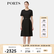 PORTS寶姿春季新品女裝優(yōu)雅純色通勤腰帶裝飾束腰短袖連衣裙 黑色-1 S (4)