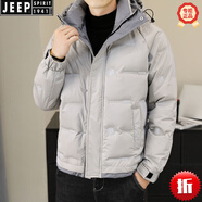 JEEP SPIRIT2025新款羽絨服男士短款連帽上衣服加厚白鴨絨韓版潮牌冬裝外套男 香檳色 M