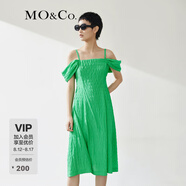 MO&Co.連衣裙夏小飛袖設(shè)計(jì)感小眾褶皺收腰法式露背綁帶茶歇裙摩安珂 鮮綠色 M 165