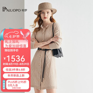 帕羅（PALUOPO） 羊絨連衣裙女士時(shí)尚半高領(lǐng)加厚絞花保暖毛衫法式裙子E21897 淺米夾花 均碼 105