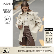 AMII2025冬新款BF風(fēng)寬松襯衫翻領(lǐng)口袋落肩立絨保暖毛呢大衣 灰棕 L (165)