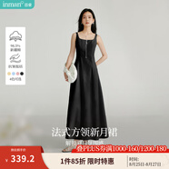 茵曼（INMAN）章若楠同款歐若風(fēng)法式吊帶連衣裙2025夏季新品女裝淡鵝黃色裙子 黑色 S