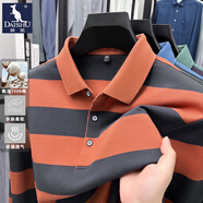 袋鼠（DAISHU）純棉長(cháng)袖t恤男中年商務(wù)休閑秋季新款條紋男士體恤全棉打底衫 AN77106桔色 XL 推薦140-160斤