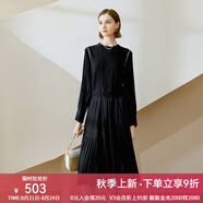 顏域黑色連衣裙春冬季女裝2024年新款顯瘦連身裙針織假兩件百褶裙 黑色1（加厚） XL/42