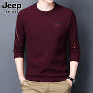 JEEP SPIRIT吉普男士衛(wèi)衣冬季新款酒紅上衣體恤休閑加絨加厚圓領(lǐng)長(zhǎng)袖t恤 7729酒紅 M 【90-110斤】