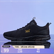 361°361男鞋秋季經(jīng)典網(wǎng)面透氣休閑運動(dòng)鞋耐磨跑步鞋男 烏黑色/皇冠金 41