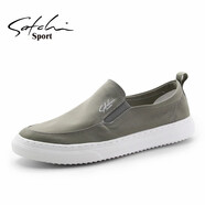 沙馳運動(dòng)布鞋男鞋一腳蹬帆布鞋懶人鞋駕車(chē)透氣休閑鞋板鞋 灰綠s0231016e 42 偏大一碼