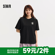 森馬（Semir）短袖t恤女寬松涼感上衣夏裝可愛刺繡印花圓領百搭正肩修身套頭衫 C款-黑色90001 S /155/80A