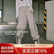 森女部落九分褲工裝褲束腳炸街百搭春秋新款小個(gè)子粉色褲子美式潮 卡其色（單件） 單件 M