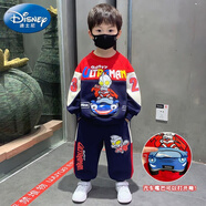 迪士尼（Disney）衣服男童春裝套裝2025新款時髦兒童寶寶加絨衛(wèi)衣洋氣春秋裝 紅領/春秋汽車奧特曼套裝 亮燈 90