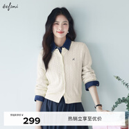 伊芙麗（eifini）伊芙麗絞花圓領(lǐng)基礎百搭精梳棉針織開(kāi)衫2025春季新款學(xué)院風(fēng)毛衣 米白 S 80-105斤