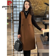 皮爾卡丹冬季休閑百搭氣質(zhì)V領(lǐng)背心裙女秋冬大碼寬松中長(cháng)款毛呢背心連衣裙 黃棕色 3XL (建議160-175斤)