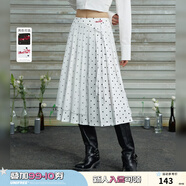 UNIFREE甜美少女復(fù)古波點(diǎn)印花不對(duì)稱網(wǎng)紗低腰百褶半身裙 白色 S