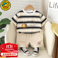 G.DUCKKIDS小黃鴨男童夏季套裝新款兒童衣服一歲男寶寶棉短袖上衣嬰幼兒褲子 YH252214款 黑色 80 尺碼7-11月(建議寶寶75-85cm