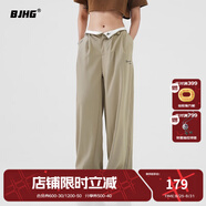 BJHG不計后果秋季美式Cleanfit男潮垂墜感高級感窄版寬松直筒休閑褲女 卡其色 L