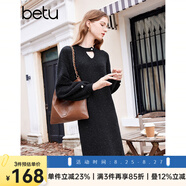 百圖betu女裝冬季新款連衣裙圓領(lǐng)慵懶風(fēng)針織連衣裙女2311T69 黑色 S