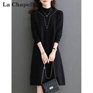 拉夏貝爾（La Chapelle）感亮片針織連衣裙女2025秋冬季新款氣質(zhì)顯瘦內(nèi)搭毛衣裙打底衫 黑色 L 105-120斤
