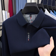 老人頭（LAORENTOU）純棉長(zhǎng)袖T恤男春秋季休閑刺繡寬松POLO保羅衫本命年紅色體恤上衣 EK-6959藏青 L 推薦125-140斤