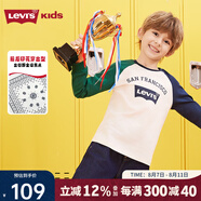 Levi's李維斯兒童裝長袖T恤秋季新款男童女童上衣寶寶打底衫 糖果白 140 /68 【建議身高128-140cm】