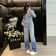 BVX秋季女裝休閑套裝高端時(shí)髦顯瘦長(zhǎng)袖針織衫牛仔褲女神范時(shí)尚兩件套 圖色 S