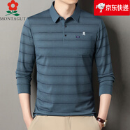 夢(mèng)特嬌（MONTAGUT）春秋長(cháng)袖純棉翻領(lǐng)T恤中老年商務(wù)休閑上衣免燙抗皺POLO衫 8810-淺蘭 M 165【建議100-115斤】