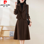 皮爾卡丹毛呢兩件套連衣裙女2025秋冬裝新款媽媽洋氣減齡小香風(fēng)外套裝裙子 咖啡色 M 【95-110斤】
