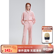 ELLE KIDS童裝 千禧風(fēng)繡花標(biāo)絲絨套裝女童春秋季連帽外套/松緊微喇褲可選 粉色褲子 120 （110/120）