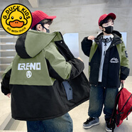G.DUCKKIDS男童棉服中長款2024洋氣韓版加絨加厚外套冬季中大童寬松休閑棉衣 D款綠色 160 cm 適合150-年齡10-12歲