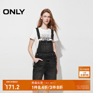 ONLY夏季復古做舊毛邊高腰背帶褲短褲牛仔褲女|12427N003 J0Z 牛仔灰 M (165) 68A