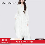MeetMetro瑪依爾法式浪漫淑女連衣裙女2025秋新款優(yōu)雅氣質(zhì)A字長(cháng)裙 白色【現貨閃電發(fā)】 S