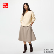 優(yōu)衣庫女裝絨面針織喇叭中裙/半身裙裙子481434 31 米色 S /155/64A