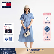 TOMMY JEANS【復(fù)古文藝風(fēng)】25夏季女純棉收腰寬松牛仔連衣裙長(zhǎng)裙 牛仔藍(lán)1A4 XL (推薦:140-155斤)