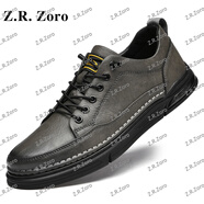 Z.R.Zoro奢侈品牌真皮男鞋2025秋季新款板鞋男防臭耐磨休閑時(shí)尚牛皮鞋子男 灰色-品牌手工縫制 38 皮鞋碼數(shù)現(xiàn)貨